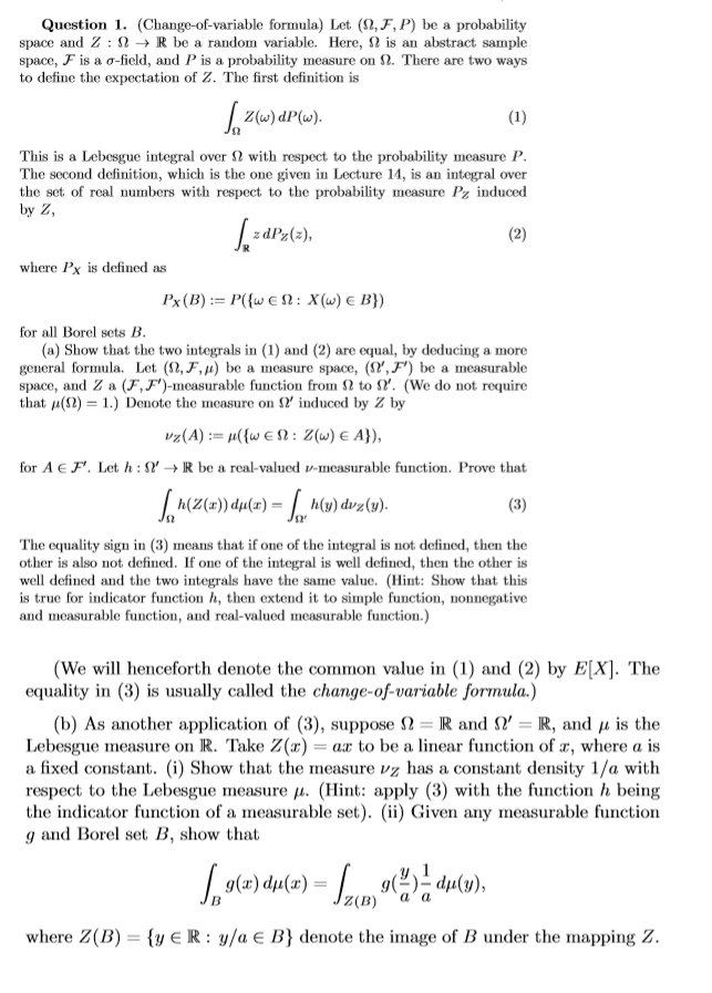 Solved Question 1 Change Of Variable Formula Let 92 F Chegg Com