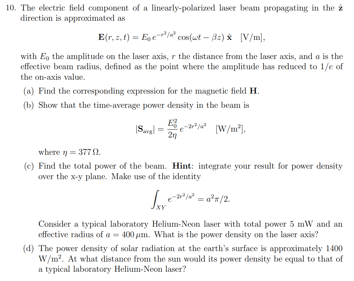 Solved The electric field component of a linearly-polarized | Chegg.com