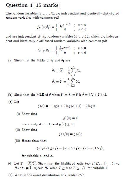 Solved Question 4 15 Marks The Random Variables X1 Chegg Com