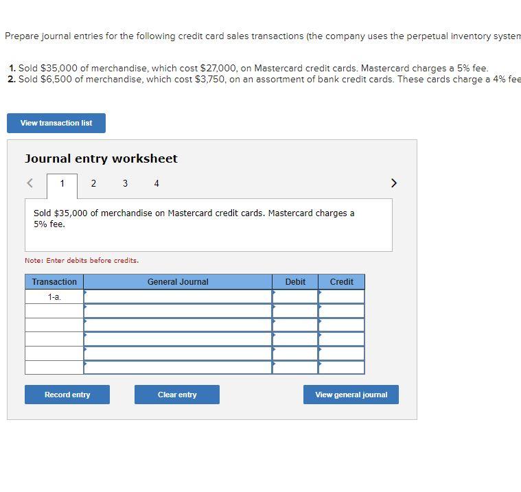 Solved Prepare journal entries for the following credit card | Chegg.com