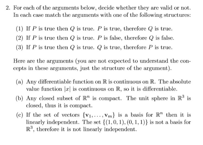 Solved 2. For each of the arguments below, decide whether | Chegg.com