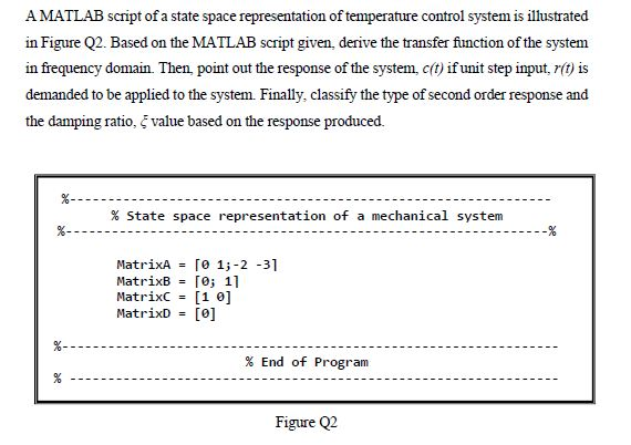 Solved A MATLAB script of a state space representation of | Chegg.com