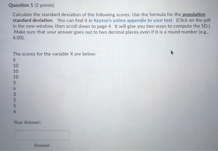 Solved Question 1 (2 points) Calculate the standard | Chegg.com