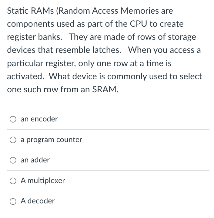 Solved Static RAMs (Random Access Memories are components | Chegg.com