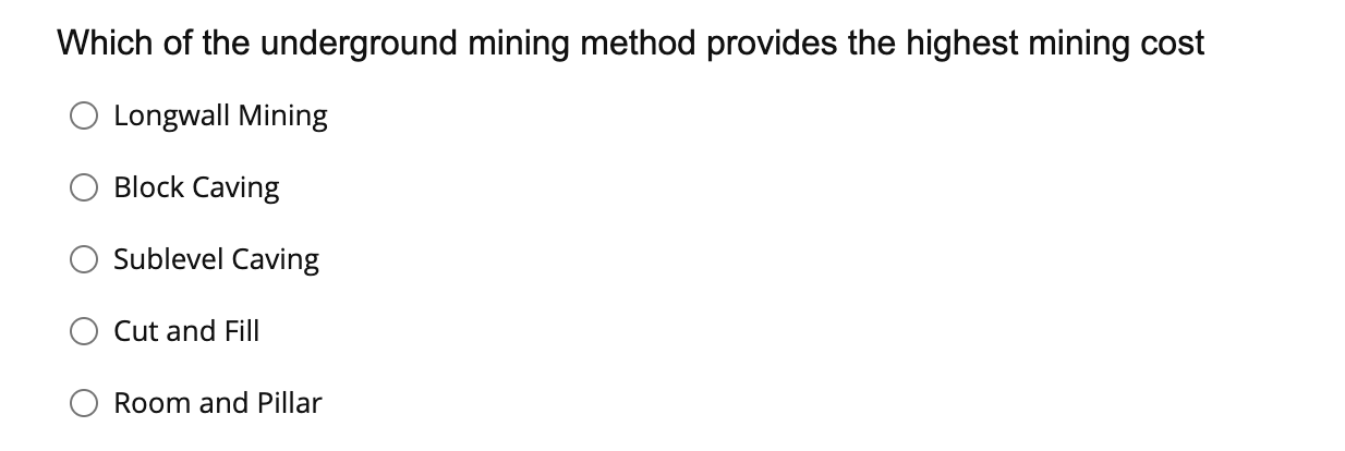 Solved Which of the underground mining method provides the | Chegg.com