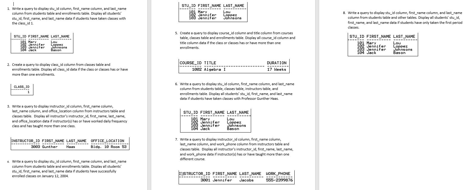 Solved Tables are as follows (For reference purposes) TABLE