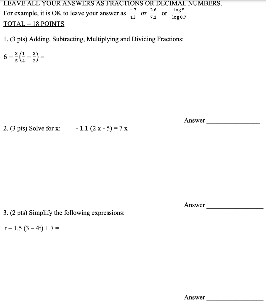 Solved LEAVE ALL YOUR ANSWERS AS FRACTIONS OR DECIMAL | Chegg.com