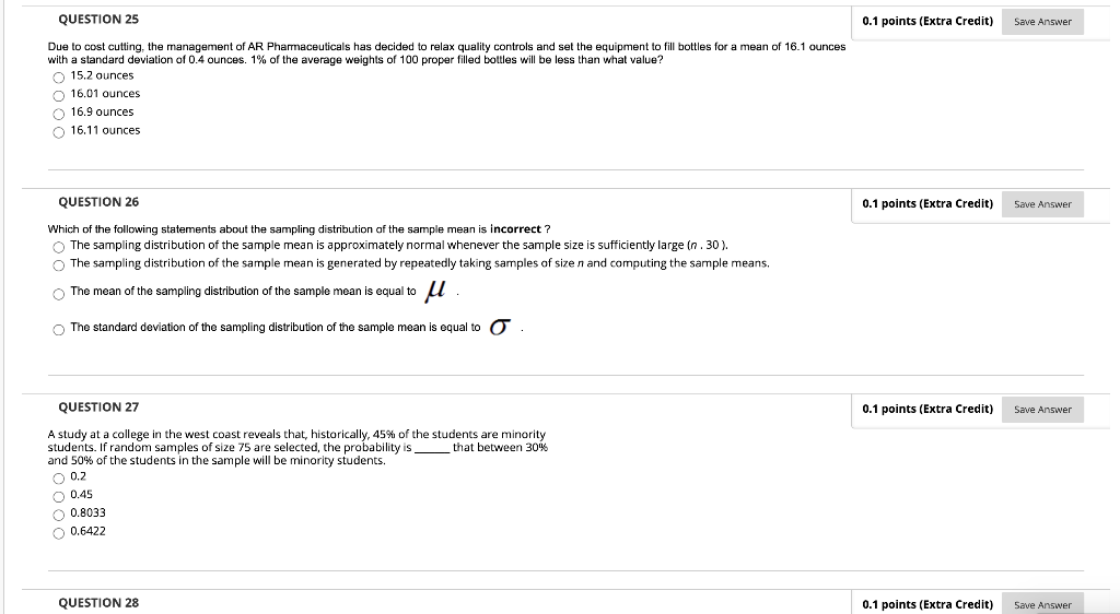 Solved QUESTION 25 0.1 points (Extra Credit) Save Answer Due | Chegg.com