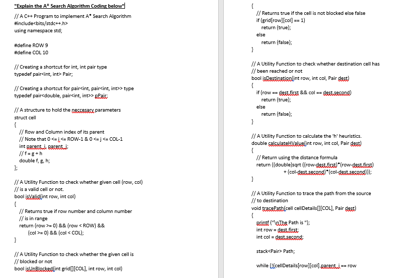 { "Explain the A* Search Algorithm Coding below" // A | Chegg.com