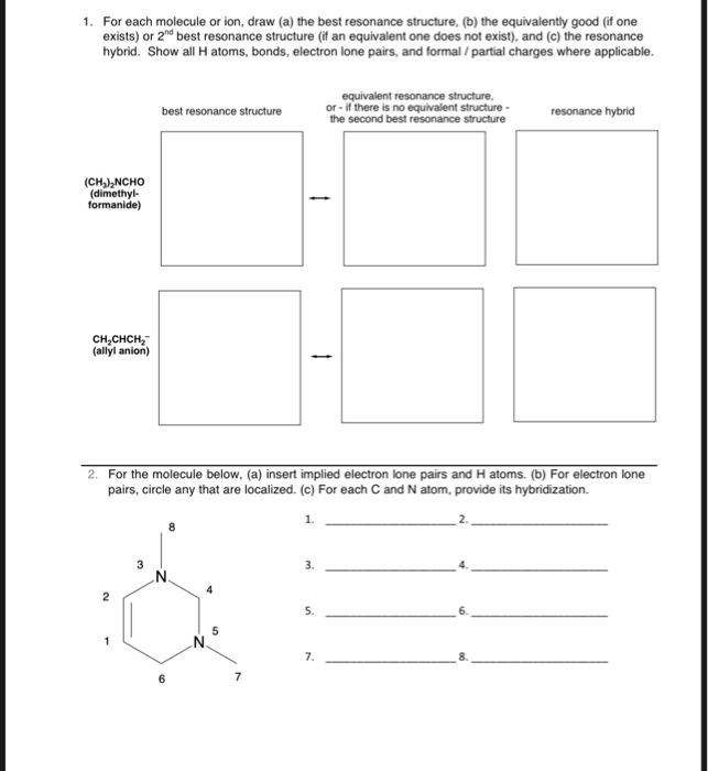 Solved 1)For each molecule or ion draw the best resonance | Chegg.com