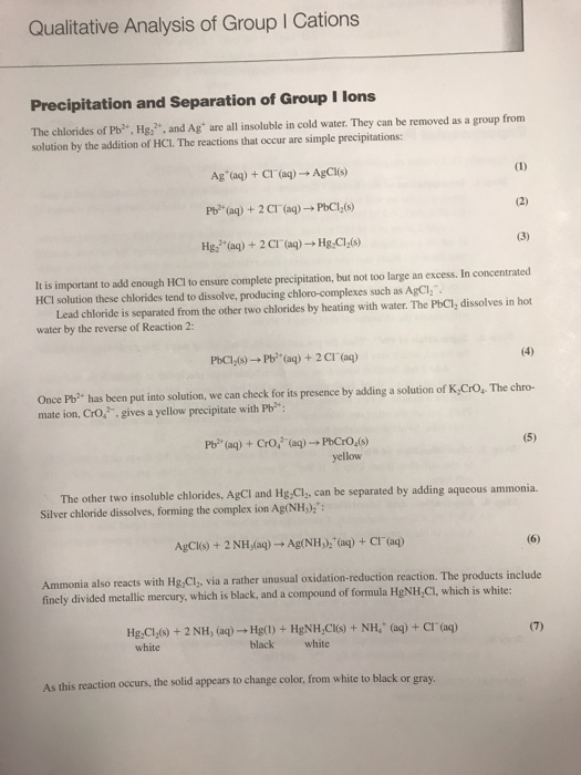 Qualitative Analysis of Group I Cations Precipitation | Chegg.com