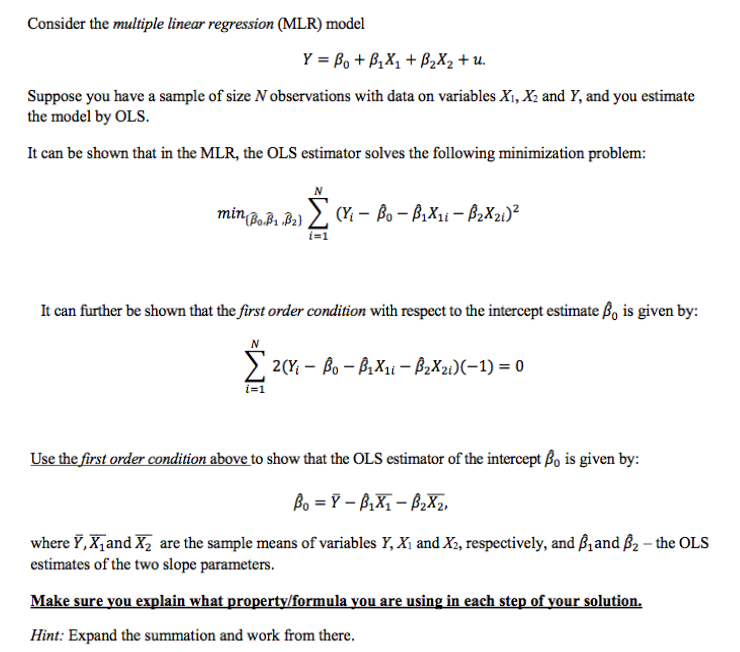 Solved Consider The Multiple Linear Regression (MLR) Model Y | Chegg.com