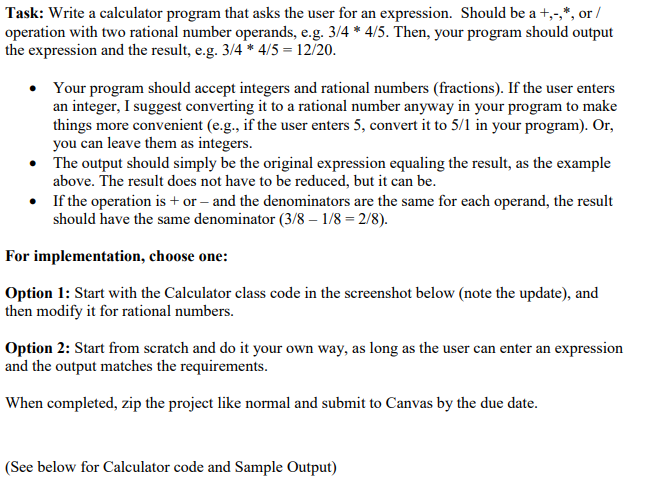 Task Write Calculator Program Asks User Expression Operation Two ...