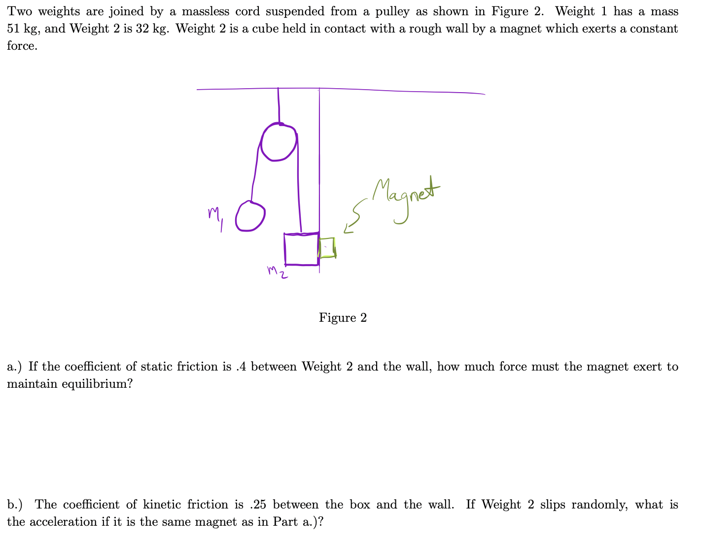 Solved Two weights are joined by a massless cord suspended | Chegg.com