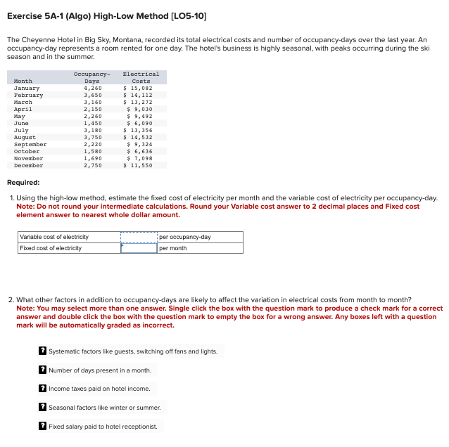 Solved The Cheyenne Hotel in Big Sky, Montana, recorded its