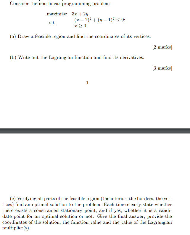 Consider the non linear programming problem maximise chegg