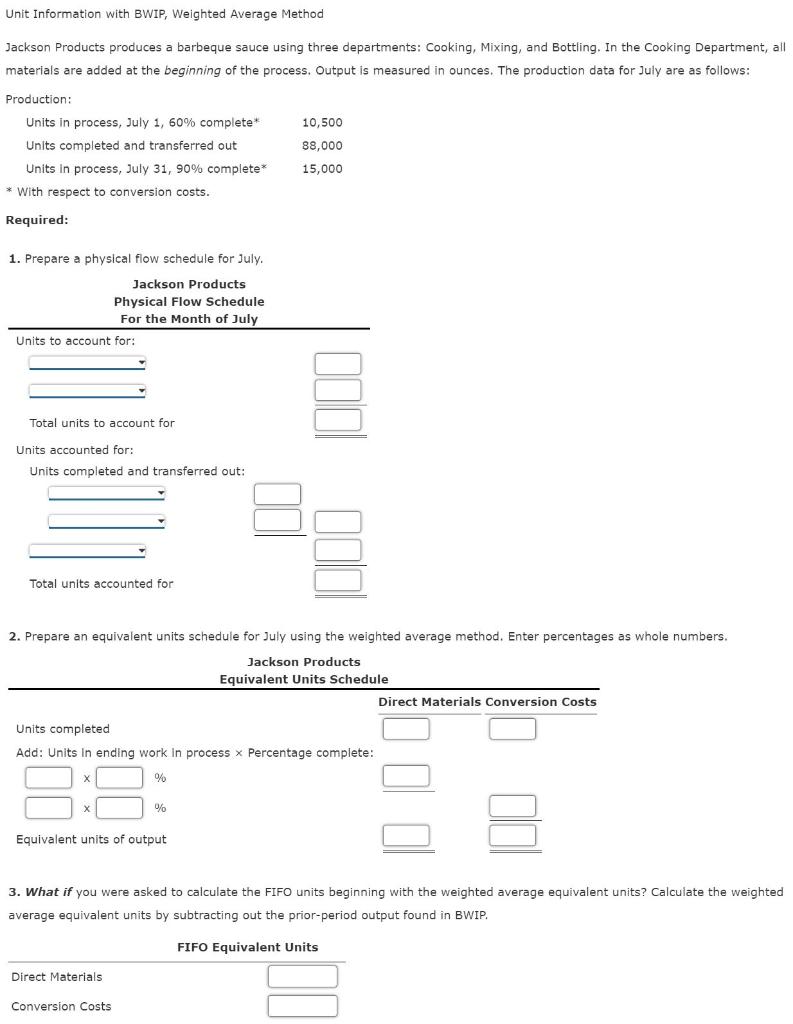 Solved Unit Information with BWIP, Weighted Average Method | Chegg.com