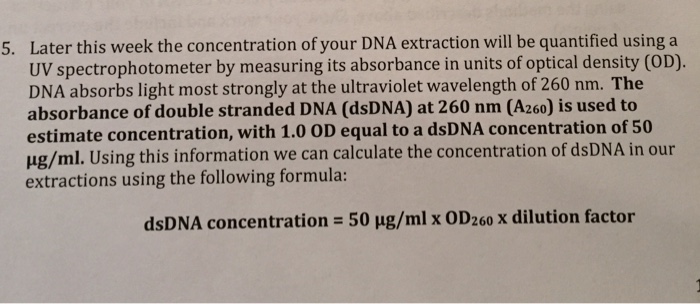 Solved Later this week the concentration of your DNA | Chegg.com