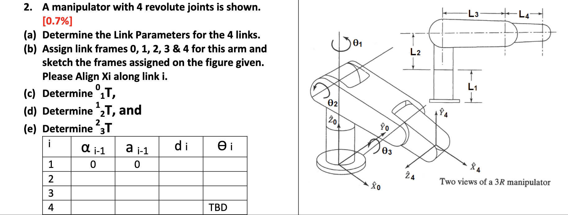 A manipulator with 4 revolute joints is shown. a) | Chegg.com