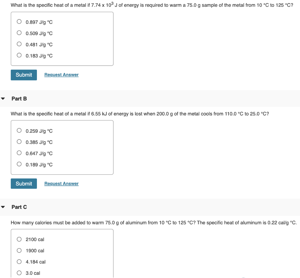 Solved What Is The Specific Heat Of A Metal If 7 74 X 103 Chegg Com