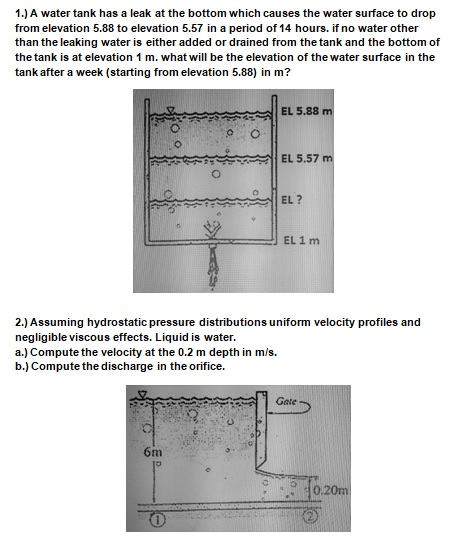 Solved 1 A Water Tank Has A Leak At The Bottom Which Chegg Com