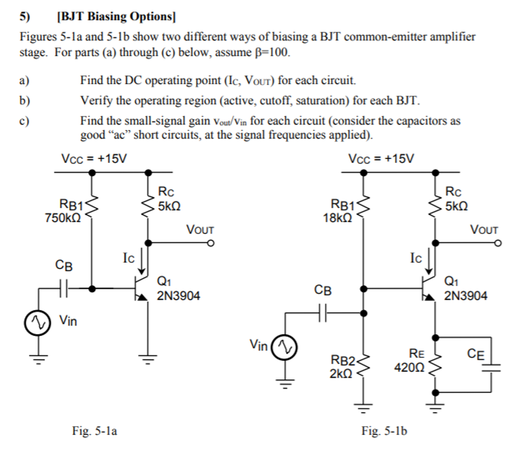 Solved 5) [BJT Biasing Options] Figures 51a and 51b show