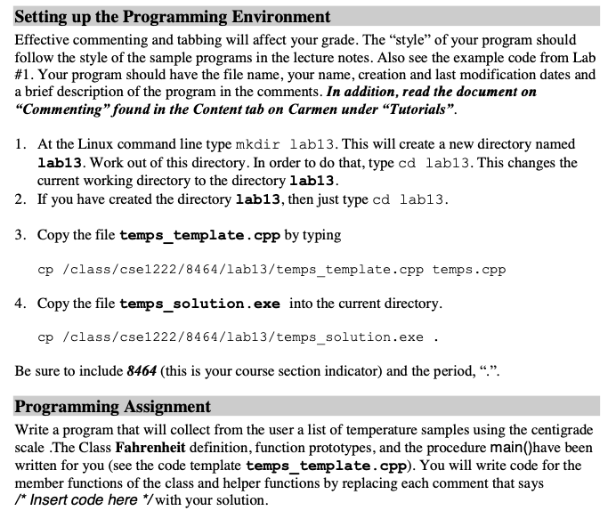 Setting up the Programming Environment Effective | Chegg.com