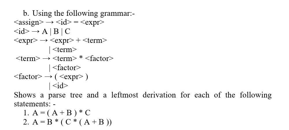 Solved -> * B. Using The Following Grammar:- → = → A|B|C | Chegg.com