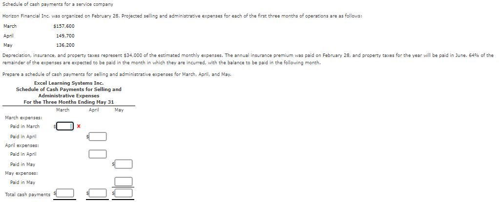 Solved Schedule of cash payments for a service company | Chegg.com