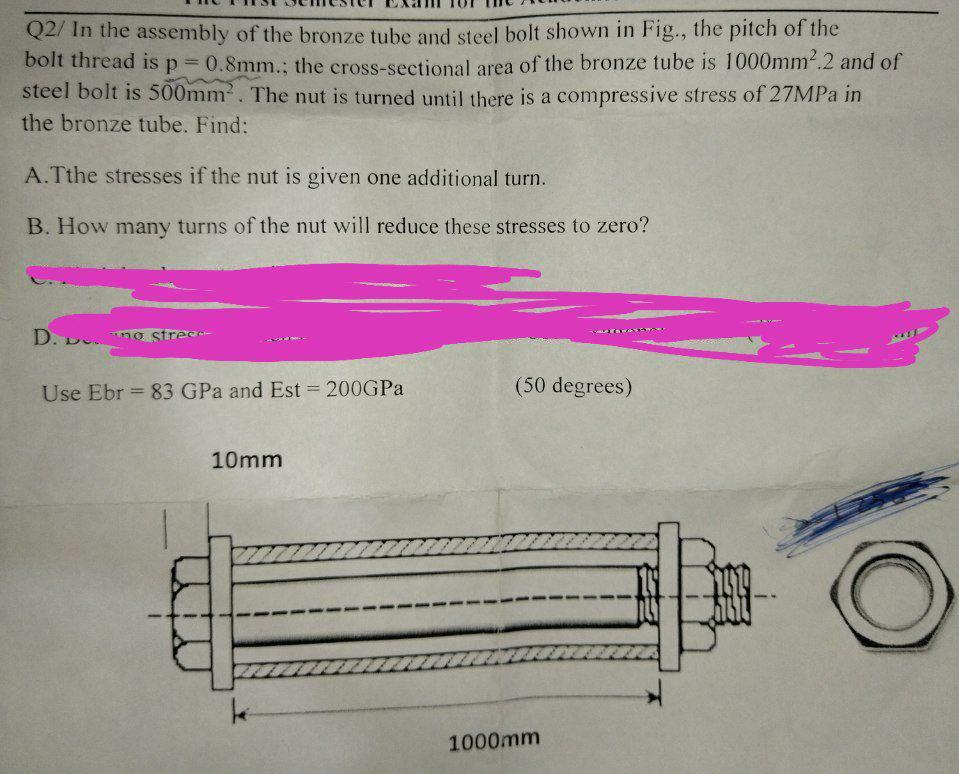 Solved Q2/ In The Assembly Of The Bronze Tube And Steel Bolt | Chegg.com