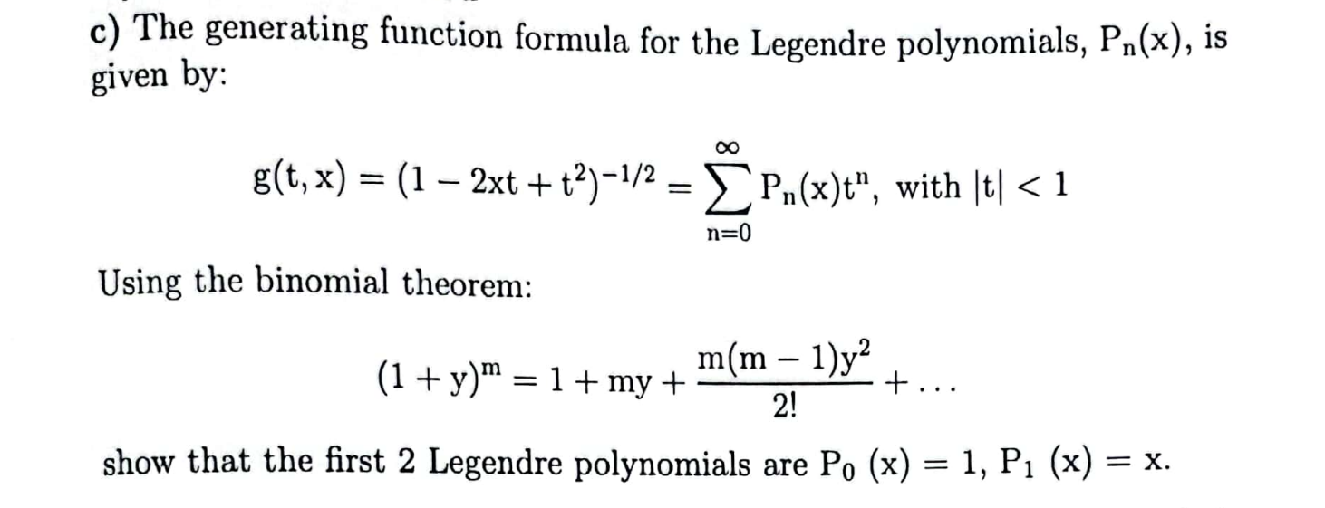 Solved c) The generating function formula for the Legendre | Chegg.com