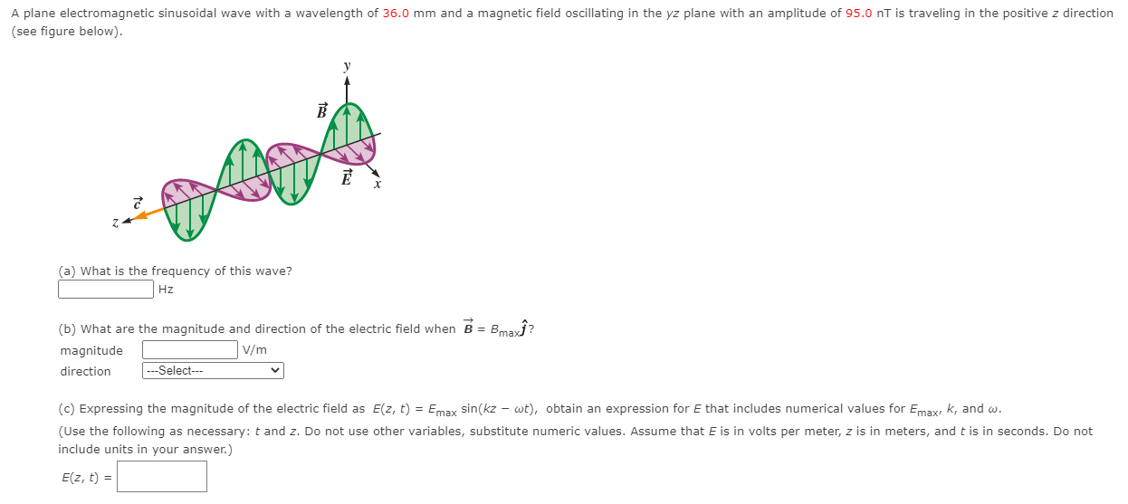 Solved A Plane Electromagnetic Sinusoidal Wave With A | Chegg.com