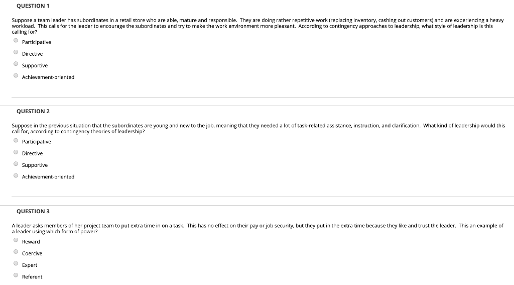 Solved QUESTION 1 Suppose a team leader has subordinates in | Chegg.com