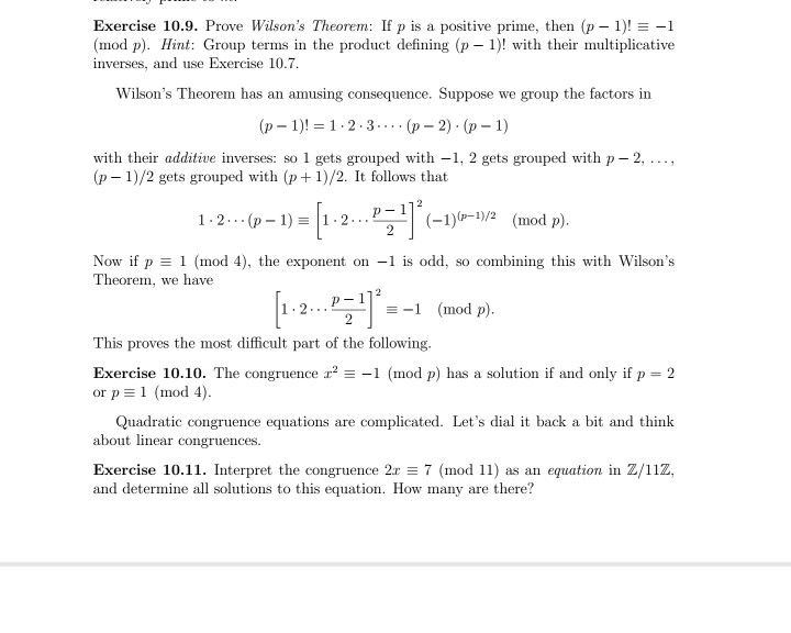 Solved Exercise 10.9. Prove Wilson's Theorem: If p is a | Chegg.com