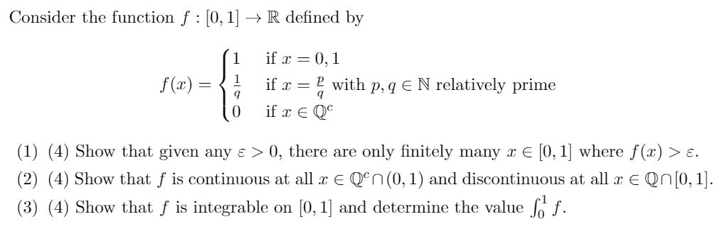 Solved Consider the function f : [0, 1] → R defined by 1 | Chegg.com