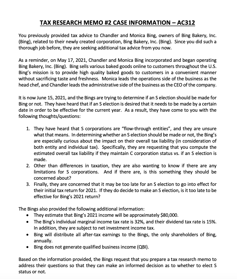 Solved Write a tax research memo using this information.