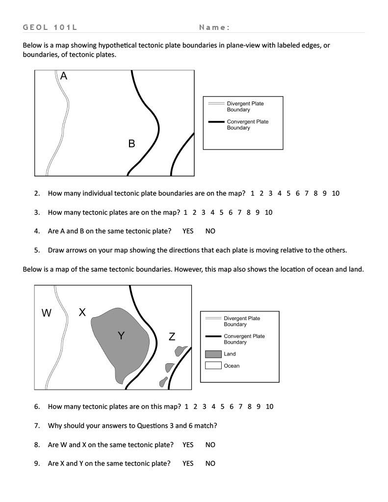 Solved Lab Plate Tectonics Part 1. Directions Answer the