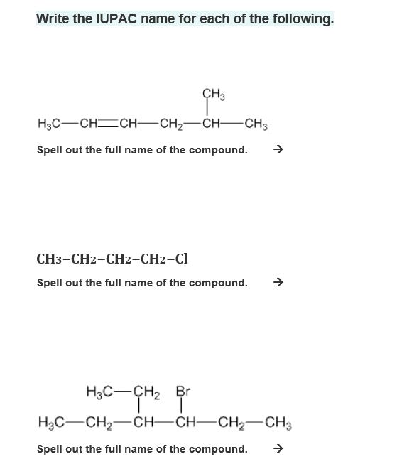 Solved Write The Iupac Name For Each Of The Following Ch3 2389