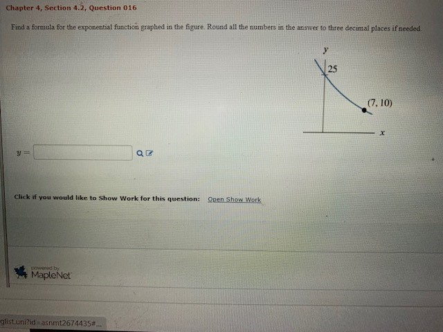 Solved Find the formula for the exponential function graphed | Chegg.com