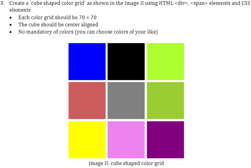 (Solved) : 3 Create Cube Shaped Color Grid Shown Image Ii Using Html ...