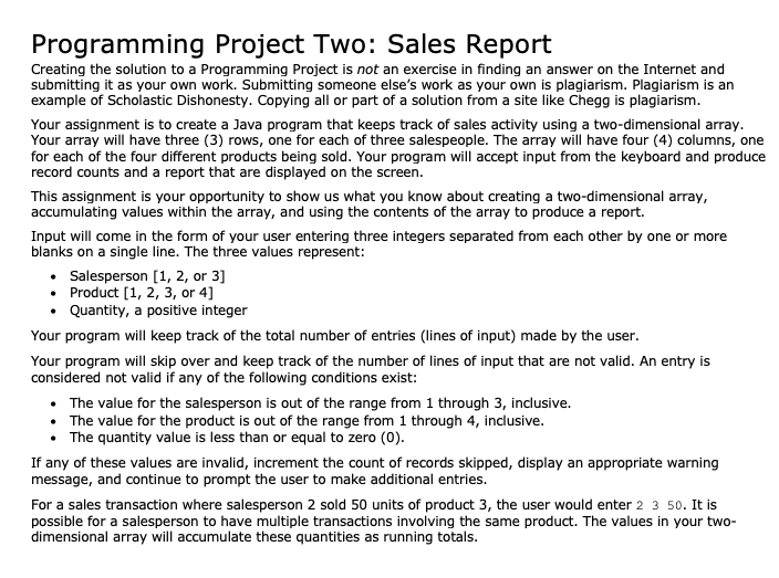 Programming Project Two: Sales Report Creating the | Chegg.com