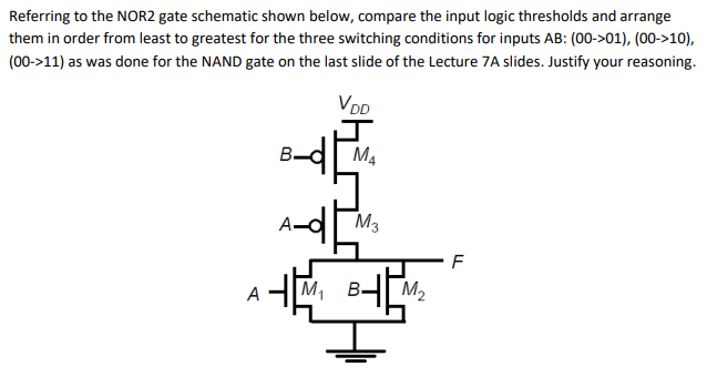 Referring to the NOR2 gate schematic shown below, | Chegg.com