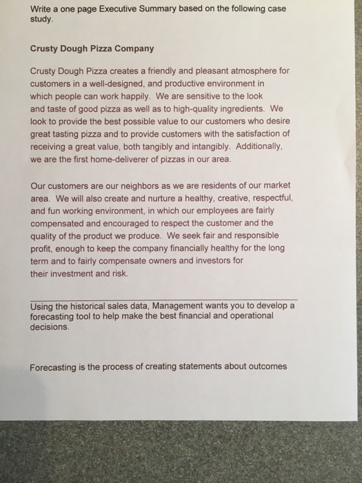 Solved Write a one page Executive Summary based on the