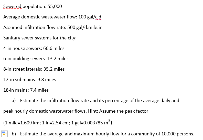 Solved Sewered population 55 000 Average domestic Chegg