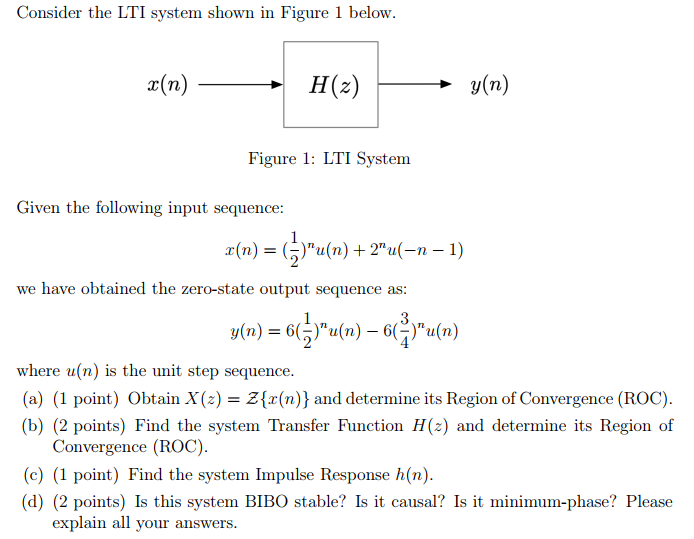 Solved Consider The LTI System Shown In Figure 1 Below. X(n) | Chegg.com