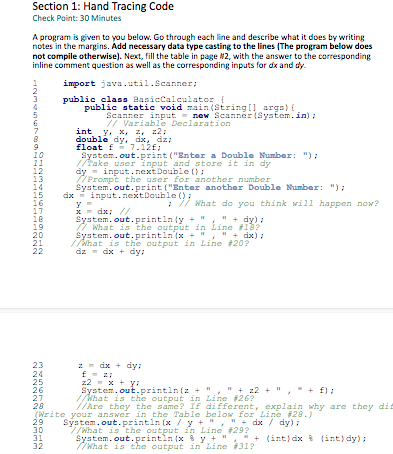 Solved Section 1: Hand Tracing Code Check Point 30 Minutes A | Chegg.com