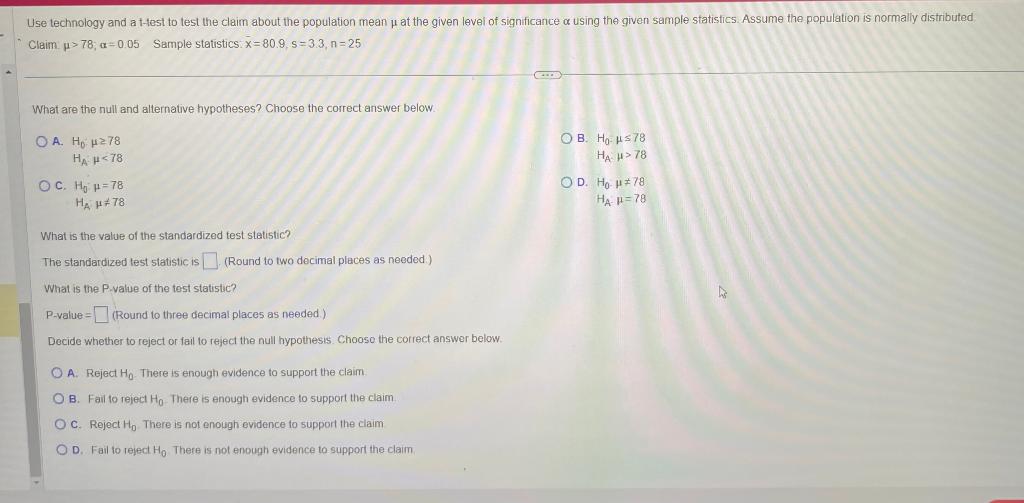 Solved Use technology and a t-test to test the claim about | Chegg.com