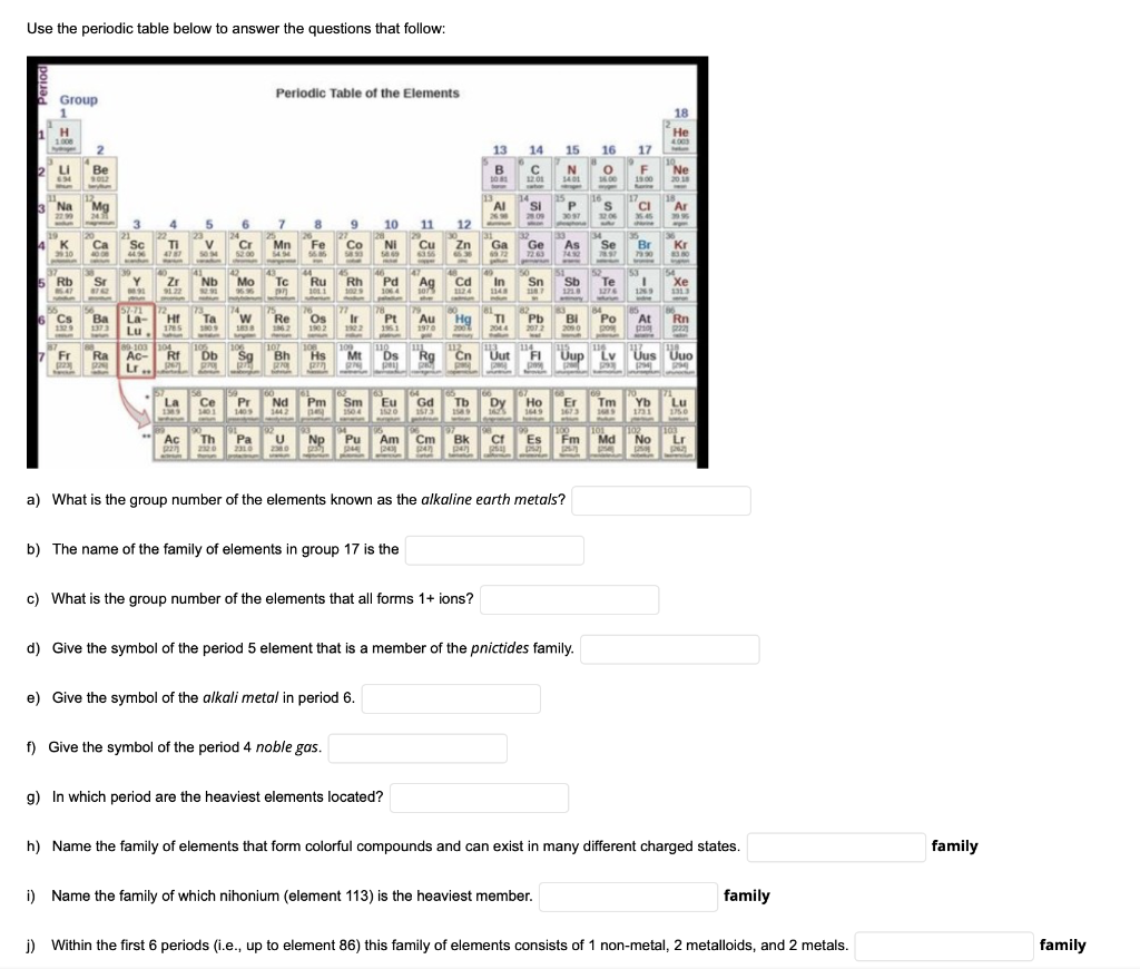 color coding the periodic table questions answers