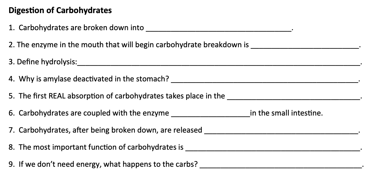 Solved Digestion Of Carbohydrates 1 Carbohydrates Are Br Chegg Com