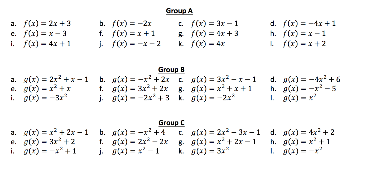 Solved Group A C F X 3x 1 G F X 4x 3 K F X 4x A Chegg Com